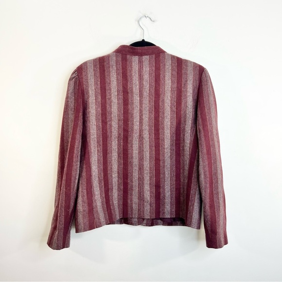 Vtg Made in England grey burgundy tweed herringbone striped cropped jacket 16 - Picture 5 of 14